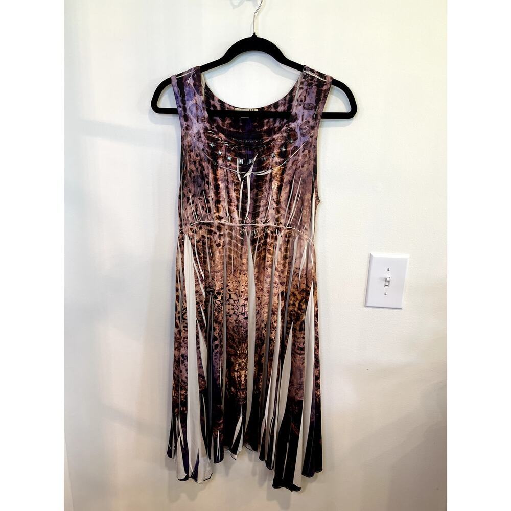 One World Printed Dress Studded Boho Festival Sleeveless Fit Flare Chic